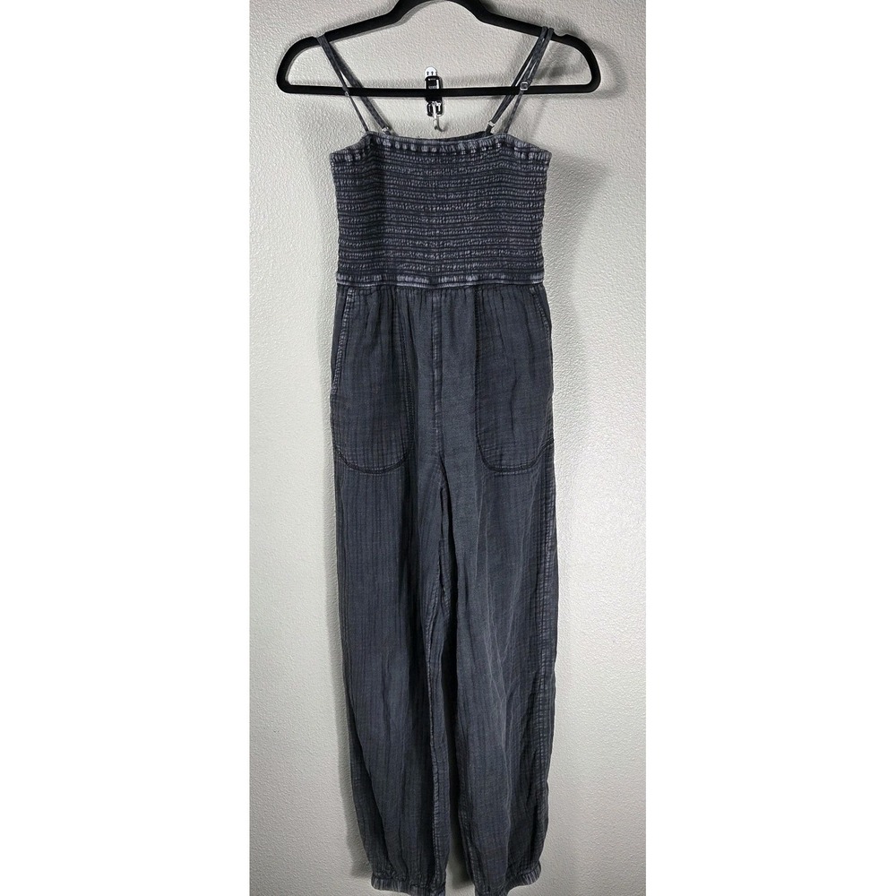 Z Supply Gray Gauze Strapless Jumpsuit XS‎ Smocked Wide Leg Cotton Romper